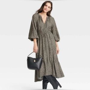 NWT Long-Sleeve Tiered Midi Dress from A New Day., XS, Leopard Print